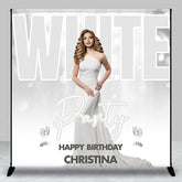 Lofaris Custom Photo Name Bokeh White Birthday Party Backdrop